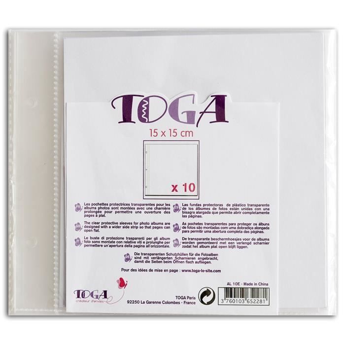 TOGA Lot de 10 pochettes transparentes 15x15 cm