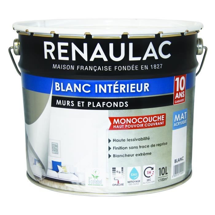 Peinture Murale Monocouche 10 L Mat Blanc Extreme Renaulac