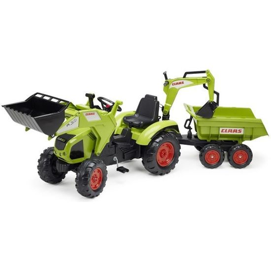 Tracteur à Pédales Claas FALK Avec Remorque - Jouet Enfant 2-5 Ans Fabriqué En France - Vert Kaki