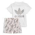 Ensemble de sport mixte Adidas - T-shirt col rond à manches courtes et short à motifs - Blanc-0
