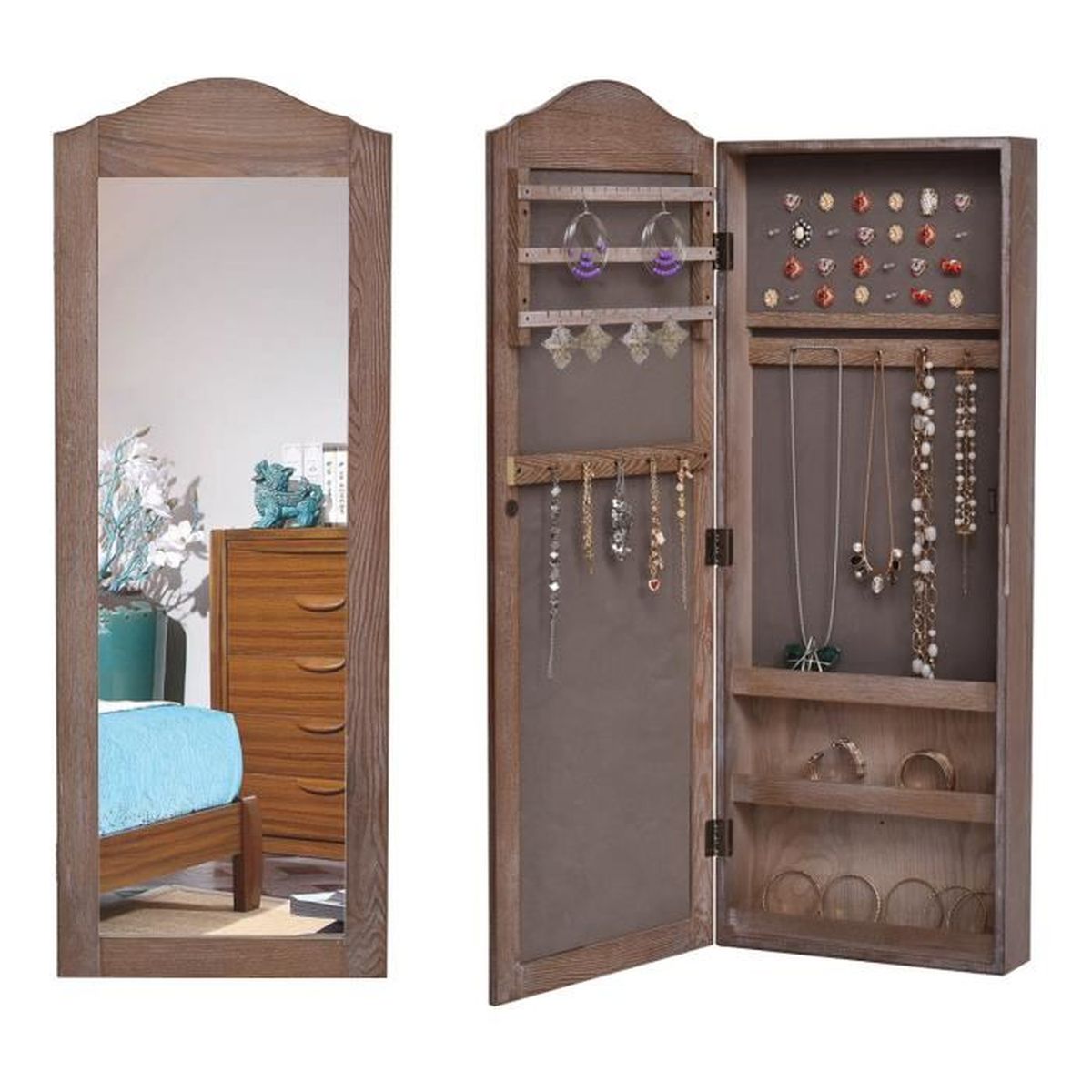 COSTWAY Meuble de Bijoux Armoire à Bijoux avec Miroir Murale pour