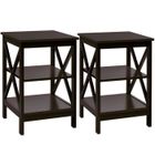 COSTWAY Lot de 2 Table de Chevet - 3 Niveaux, Table d'Appoint Simple et Contemporain, pour Chambre, Salon Marron