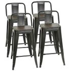 ERROLVES Lot de 4 Tabouret de bar haut Noir Dossier amovible Assise en pin Structure métallique 42*42*84 cm