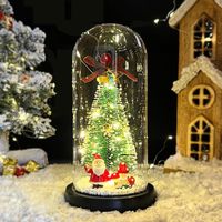Sapin de Noël en dôme de Verre,ANNEFLY Mini sapins de Noël enneigés,Décor de Noël Affichage Lumière Maison Cadeaux pour enfants-B
