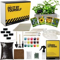 DIYBS Kit de base de culture complet pour enfants avec graines de fleurs, outils en bois, terreau, peintures Idée de cadeau créatif