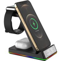 DWO Europe chargeur sans fil pliable, Dock RGB, horloge LED, Station de charge rapide 15W, pour Samsung Galaxy Watch 5/4 S22 S21