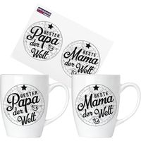 BRUBAKER Coffret de 2 Mugs 'Beste Mama & Bester Papa der Welt' - Tasses à café en Céramique - Idée Cadeau avec Carte de vœux