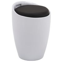 Tabouret de rangement DANIEL - IDIMEX - Pouf rond avec assise rembourrée noir - Structure en plastique blanc