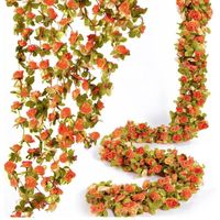 JANZDIYS-2.4M Lot de 8 Guirlande de Roses Artificielles-Fausse Rose Bicolore Fleur de Vigne Soie-Guirlande Suspendu Décoration