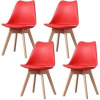 Clara - Lot de 4 chaises scandinave - Rouge - pieds en bois massif design salle à manger salon chambre - 49 x 58 x 82 cm