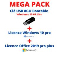 PACK WINDOWS 10 SUR CLE USB BOOTABLE + LICENCE WINDOWS 10 PRO + LICENCE OFFICE 2019 PRO PLUS