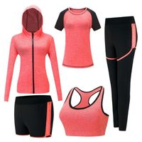 Ensembles de Survêtement pour Femmes Vêtements de Sport Extensibles Combinaison 5 pièces de Jogging Entraînement Fitness Yoga Orange