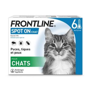 ANTIPARASITAIRE FRONTLINE Spot On Chat 6 pipettes - Puces tiques et poux