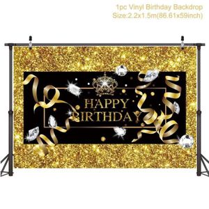 Banni/ère en toile de fond pour anniversaire en tissu noir dor/é avec inscription /« Happy Birthday /»