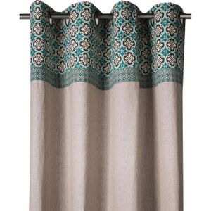 DEKOANDCO Rideau avec embrasse Goa - 135x250 cm - Imprimé bleu paon