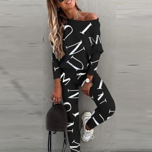 SURVÊTEMENT Sportswear,Lettre survêtement femmes Streetwear Pantalon Chandal Mujer Ensemble Pyjama Femme Joggers deux pièces - Type Black