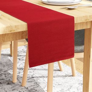 Chemin de table en lin chambray - rouge terracotta 50x200