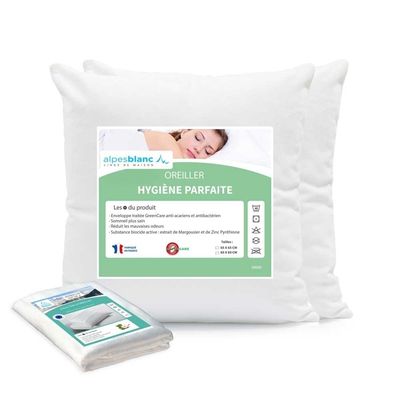 Oreiller Confort Plus 50x70 Cm - Soutien Renforcé, Garnissage Microfibre, Housse Percale Coton - Lavable Machine - 10