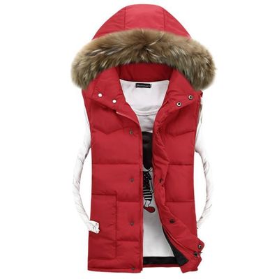 Doudoune sans manches Rouge homme hiver capuche slim col en