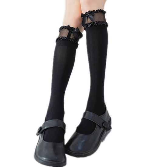 Chaussettes Mi-mollet Dentelle Femme, Noeud, Style Japonais JK Cosplay, Multicolore