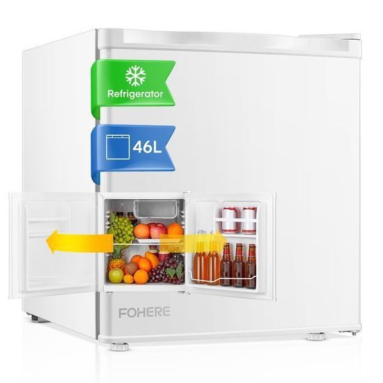 H.Koenig Mini Réfrigérateur Frigo FGX480 Blanc, 45L Compact, Silencieux, Porte Réversible