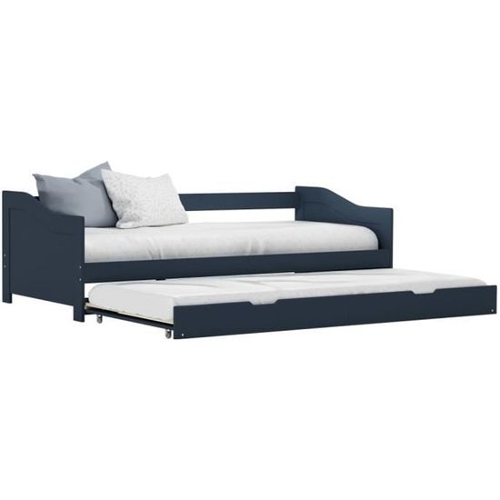 Cadre de lit extensible bois de pin - Lit banquette gris - 90x200 cm