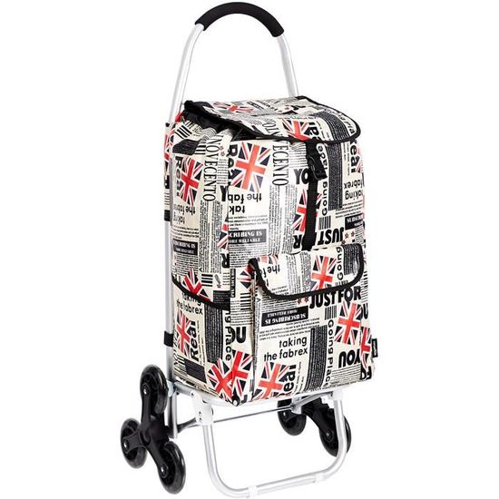 Chariot De Course Isotherme - 6 Roues | Motif Mosaïque Bleu - 43L