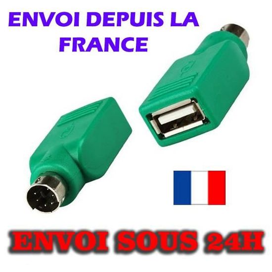 Adaptateur USB/PS2 - DAX - Connecteur USB Femelle vers PS2 Male - Vert ...