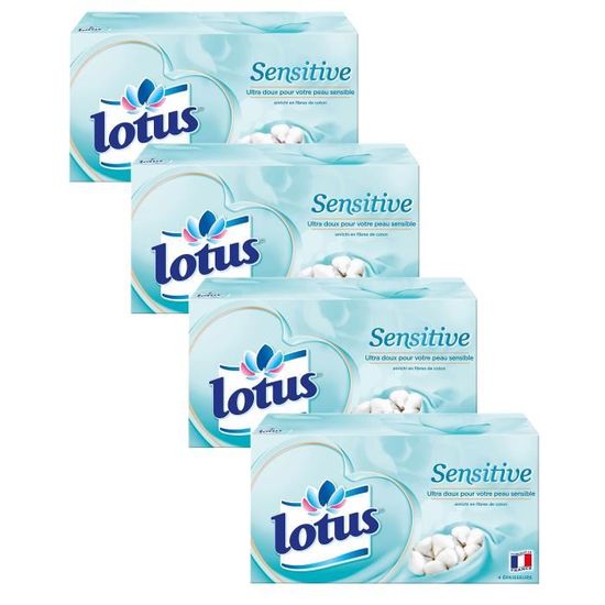 Mouchoirs Lotus Sensitive - Lot De 10 Boîtes (80 Mouchoirs/boîte) - Ultra Doux, Pour Peaux Sensibles, Fabriqués En France