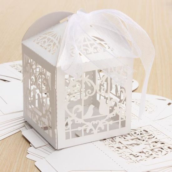 100pcs Boîte à Dragées Avec Couvercle Coeurs Ruban Rose Clair Faveur Bonbonnière Mariage Baptême