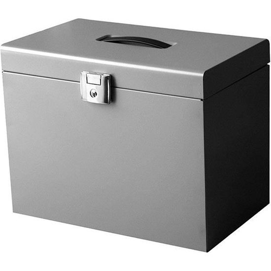 Boîte De Rangement Métal Avec 5 Dossiers Suspendus – Classeur Ignifuge M1 – Poignée Rétractable, Serrure Et Clefs – Empilable
