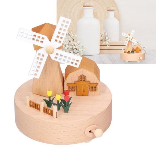 Boîte à Musique En Bois Sculpté à La Main - Mélodies Classiques, 8x8x8.5 Cm, Décoration Enfant Ou Adulte - 5