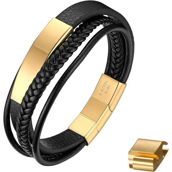 Bracelet Homme En Cuir Tressé Noir Avec Fermoir Magnétique | Style Vintage Et Robuste | Accessoire Décontracté Pour Tous Les Jours - 8