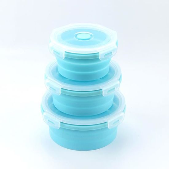 Lot De 3 Boîtes Bento En Silicone Hooolee® – Avec Couvercles, 200/300/600 Ml, Pour Micro-ondes Et Congélateur, Bleu Marine, Empilables