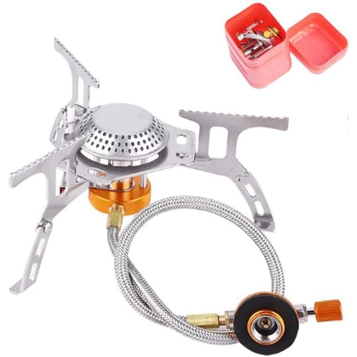 Réchaud De Camping 3500W Portable Avec Pare-Vent Pliable - Allumage Piézo & Adaptateur Butane - Idéal Randonnée, Camping & BBQ