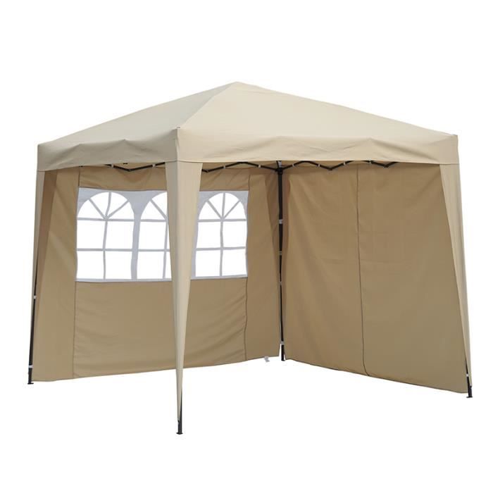 Angel Living Tonnelle Pliable Auvent en fer 2.5x2.5m Tente de Reception Pavillon de jardin(Beige, avec 2 parois latérales amovibles)