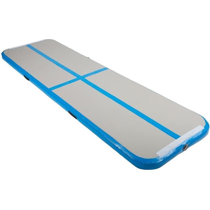 Tapis de Gymnastique Gonflable Airtrack Gymnastique PVC Tapis de Tumbling 300 x 100 x 10 cm sans Pompe pour Yoga-Taekwondo Bleu