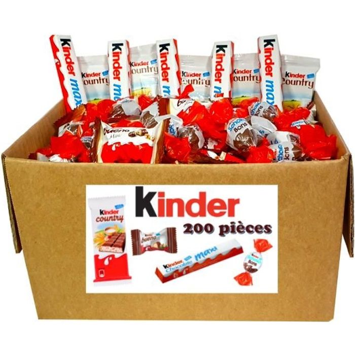 ASSORTIMENT BOX KINDER MINI SCHOKOBONS ET BUENO, BARRES MAXI ET COUNTRY - 200 pièces