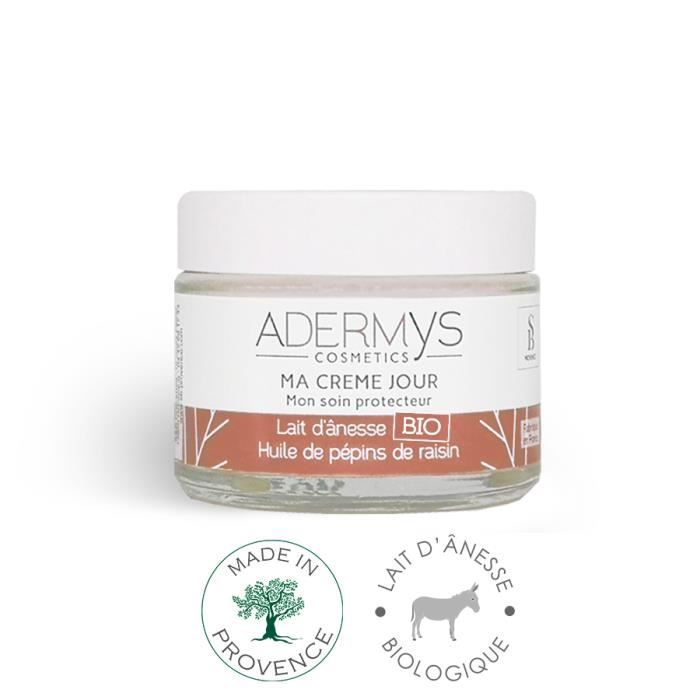 Crème de jour Adermys -Mon Soin Protecteur- 40ml - Lait Ânesse Bio, Huiles Pépins Raisin, Tournesol, Coco