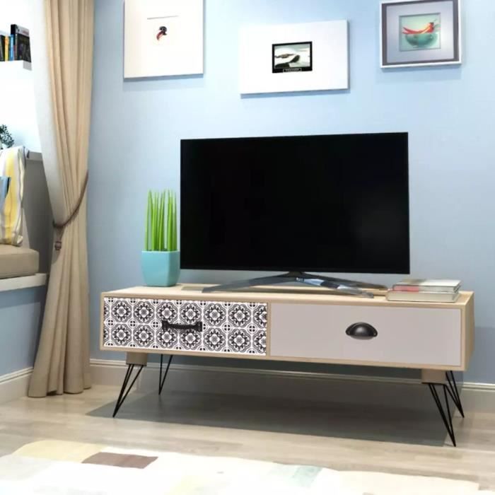 Meuble TV Table auxiliaire TV 100 x 40 x 35 cm- MDF + pieds en acier- Marron