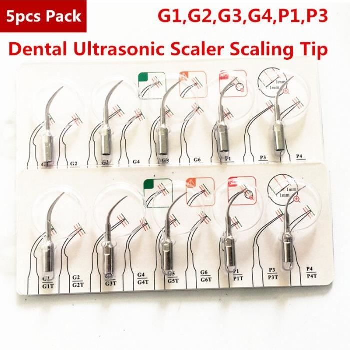 Détartreur dentaire ultrasonique 5 pièces, G1, G3,G4,P1,P3, embouts de détartrage dentaire, pointe de détartrage dentair*PD12687