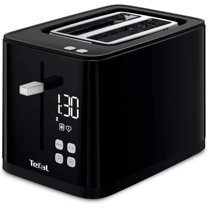 TEFAL SMART N' LIGHT Grille-pain toaster noir 2 Fentes extra large Thermostat réglable 7 Positions Affichage digital Favoris Arrêt D