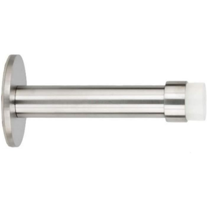 Butée de porte murale, installation adhésive, caoutchouc blanc, acier inoxydable, longueur 89 mm