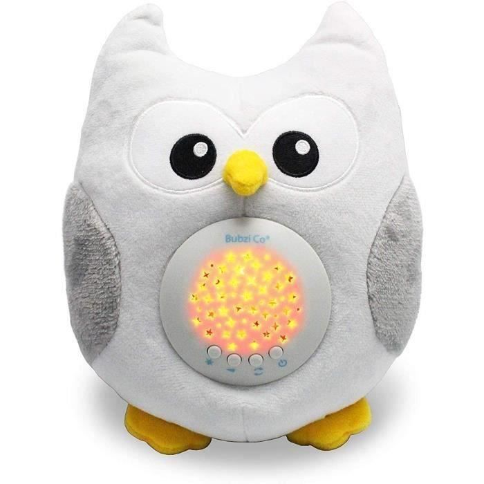 Bubzi Co Jouet bébé blanc Veilleuse & Projecteur pour dormir - Nouveau cadeau bébé, Chouette peluche décoration chambre bébé & vei