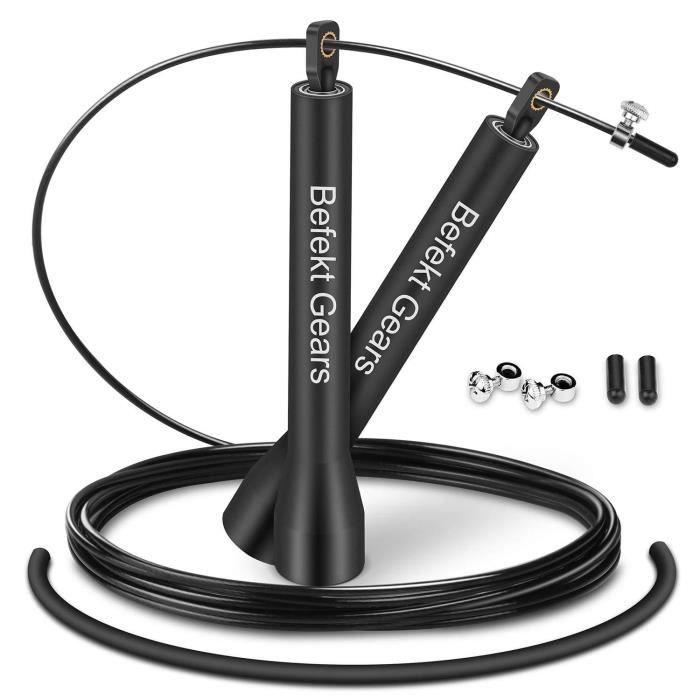 Befekt Gears Corde à Sauter, Jump Skipping Rope Réglable - Roulements à Billes en Acier,Poignées Antidérapantes et Câble Ajustable