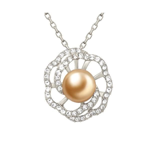Idée Cadeau Noël - Pendentif Fleur en Perle et Cristal de Swarovski Elements et Plaqué Or jaune - Blue Pearls