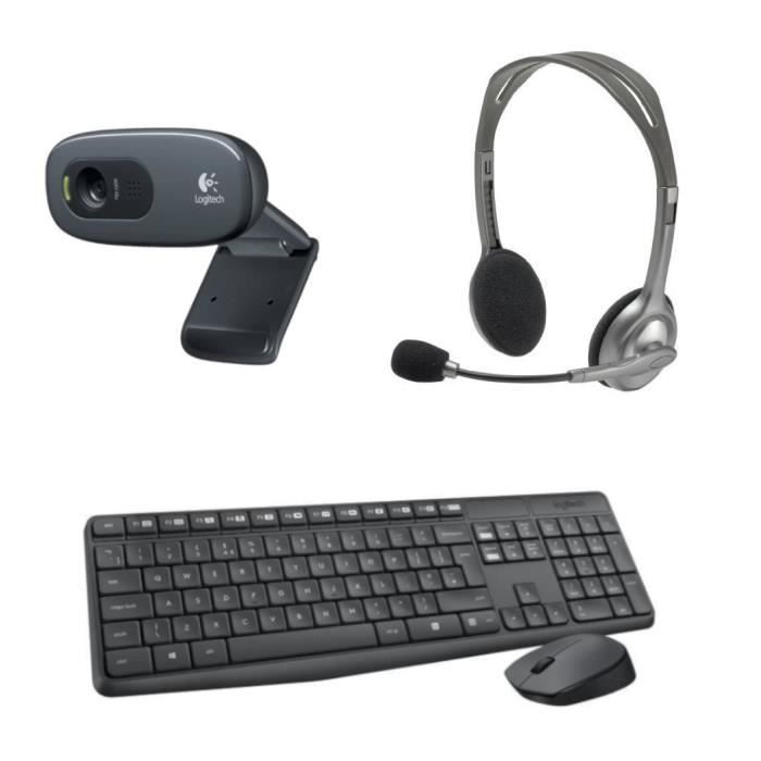LOGITECH - Pack clavier souris sans fil MK235 + webcam middle C270 + casque H110