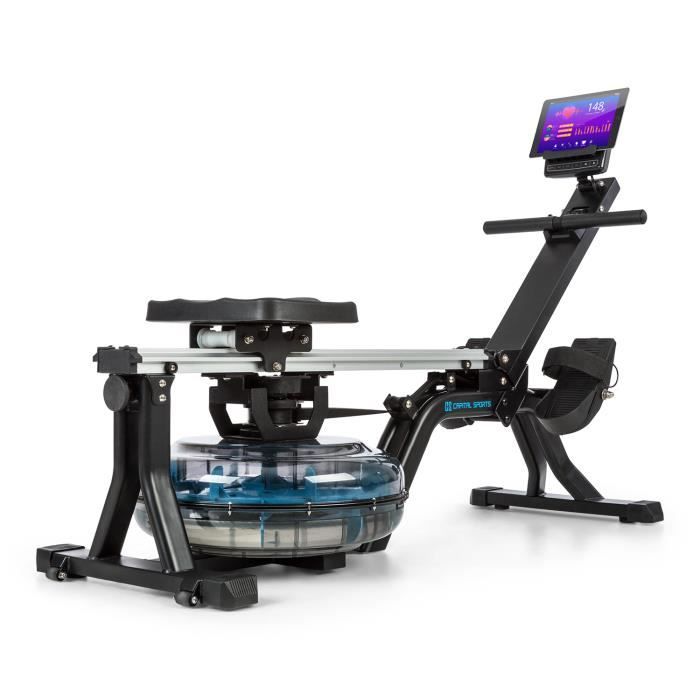CAPITAL SPORTS Flow M1 rameur à eau écran LCD réglable sur 80 cm acier noir