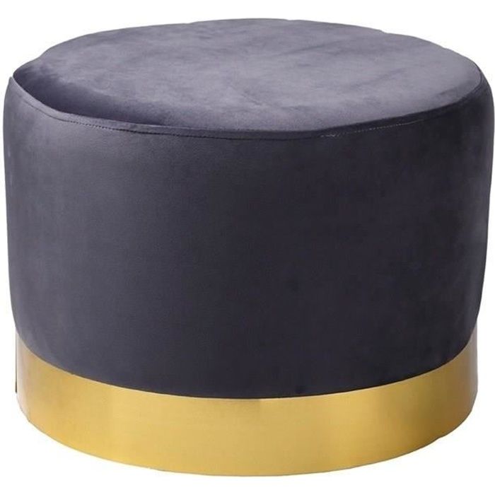 THE HOME DECO FACTORY Pouf Velours base métal Ø50x35cm Gris