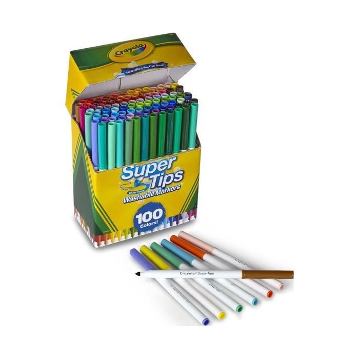 Crayola Super Tips Marqueurs lavables, 100 Count, en vrac, idéal pour les enfants QK8I2